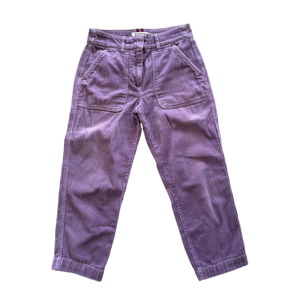 Boden Purple Corduroy Straight Leg Pants Women US 4 High Rise Patch Pockets